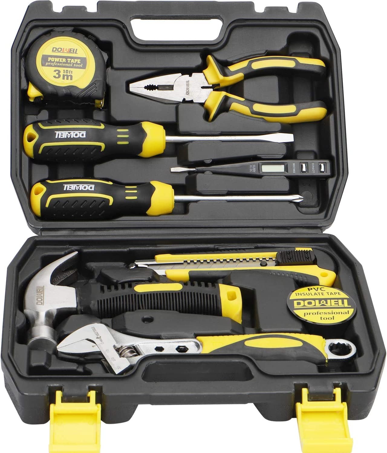 DOWELL 10 Piece Small Tool Kit,Mini Portable Tool Set,Home Repair Hand Tool Kit with Plastic Tool box Storage Case