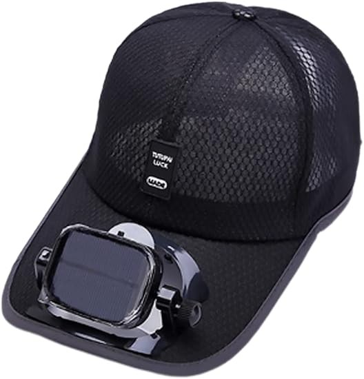 Mens Baseball Cap with Solar Fan, Summer UV Protection Wide Brim Sun Hat Mesh Beach Hats, Solar Powered/USB Charging
