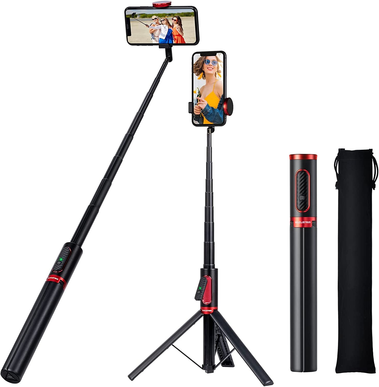 ULCLAYRUS Portable 60" Aluminum Alloy Cell Phone Selfie Stick Tripod Stand with Integrated Remote,Compact Size,Lightweight,Tall Extendable Phone Tripod for 4''-7'' iPhone and Android Smartphones