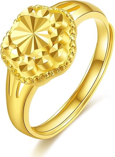 24K Solid Gold Floral Ring for Women, Adjustable Flower Style Ring for Girlfriend Wedding Anniversary Engagement