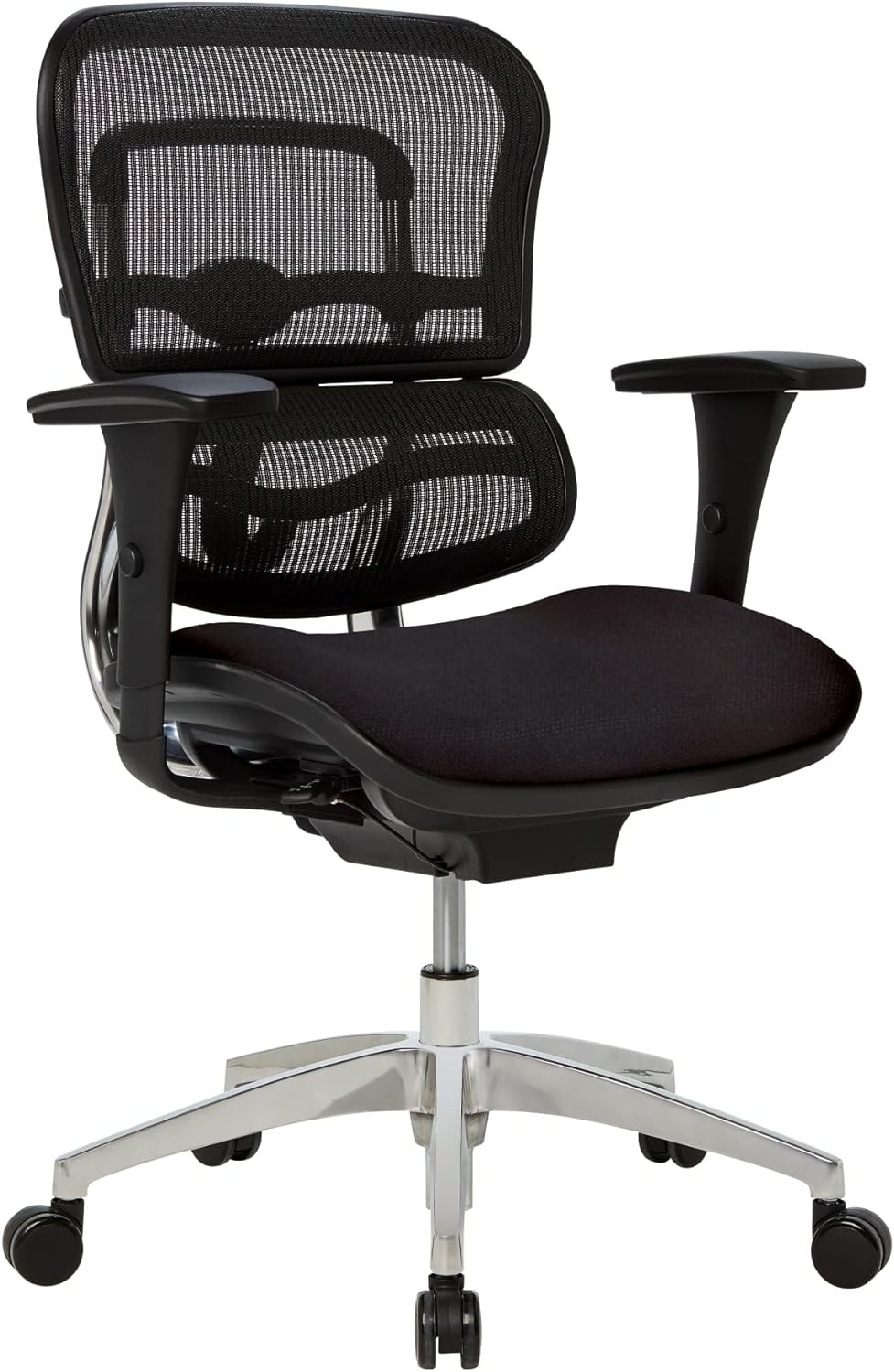 WorkPro® 12000 Series Ergonomic Mesh/Fabric Mid-Back Chair, Black/Black, BIFMA Compliant