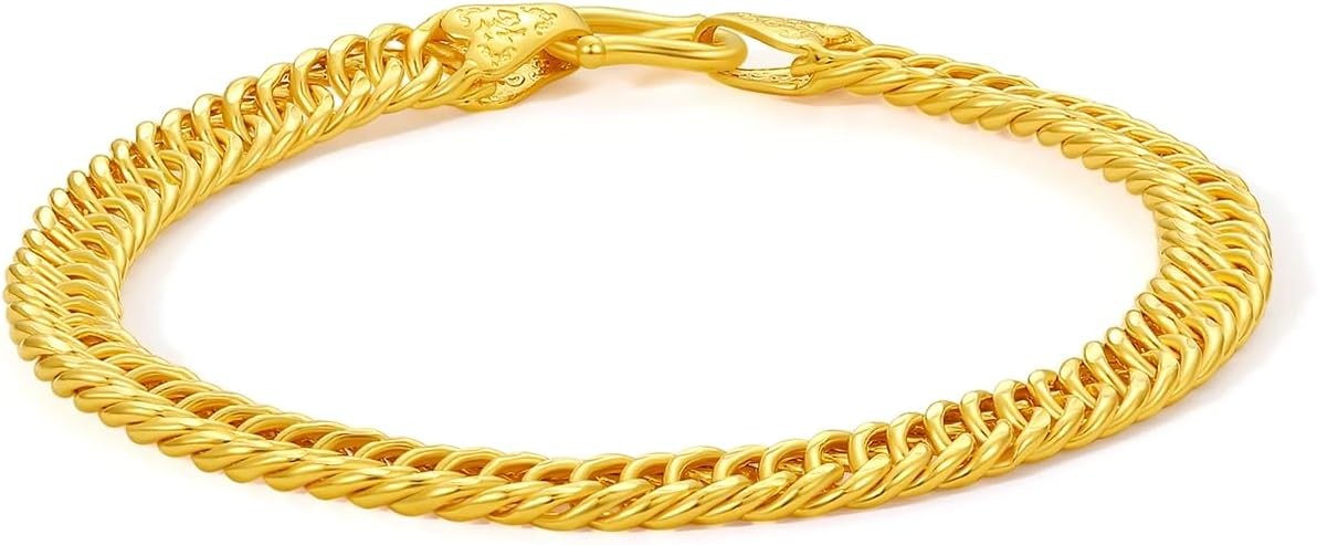 999 24K Gold Bracelets Solid Gold Curb Link Chain Unisex Double Buckles Gold Bracelet Simple Dainty Pure Gold Jewelry for Men Women Couples Lovers Gifts