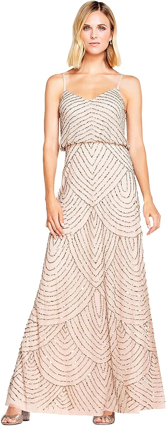 Adrianna Papell Women's Long Beaded Blouson Gown