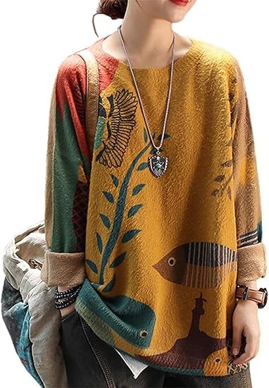 Visit the YESNO Store YESNO Women Christmas Sweater Graphic Printed Oversized Pullover Sweaters Casual Loose Knit Tops S01