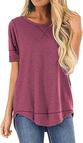 HIYIYEZI Summer Tops for Women Short Sleeve Side Split Casual Loose Tunic Top