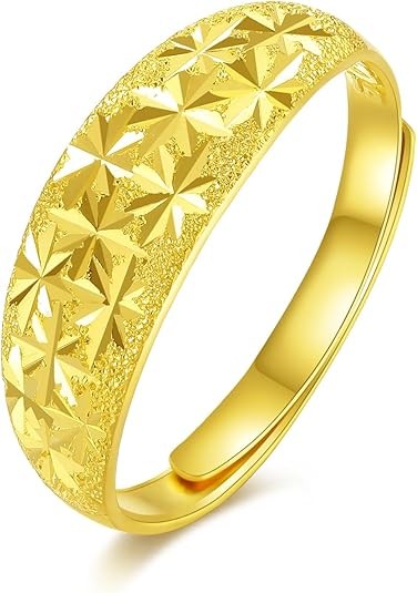 24K Solid Gold Floral Ring for Women, Adjustable Flower Style Ring for Girlfriend Wedding Anniversary Engagement
