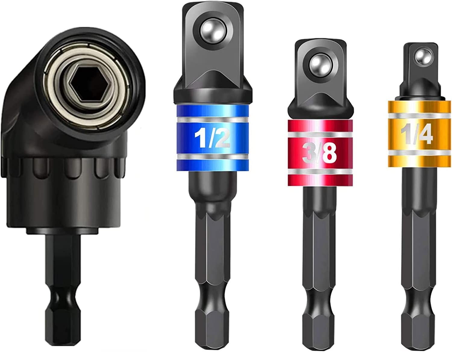 LUEXBOX Impact Grade Power Hand Tools Driver Sockets Adapter Extension Set, 1/4 3/8 1/2" Hex Shank Drill High Speed Nut Driver Bit Set for Most Electric, Hand-held Screwdrivers and Drill Bits