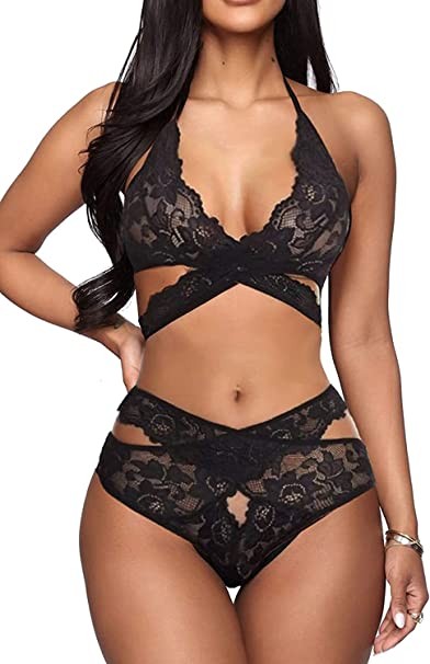 Donnalla Women Sexy Lingerie Set Two Piece Lace Bra and Panty Set Bralette Sleepwear
